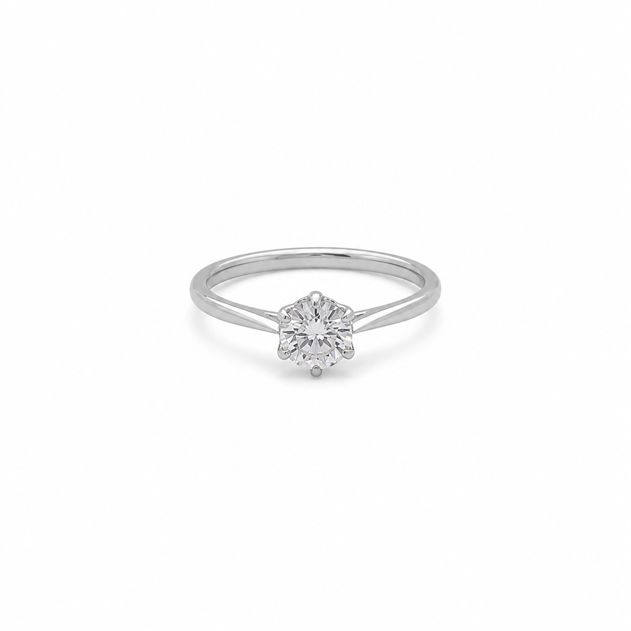 Anel Solitário Redondo com Zircônia Cristal em Prata 925 P